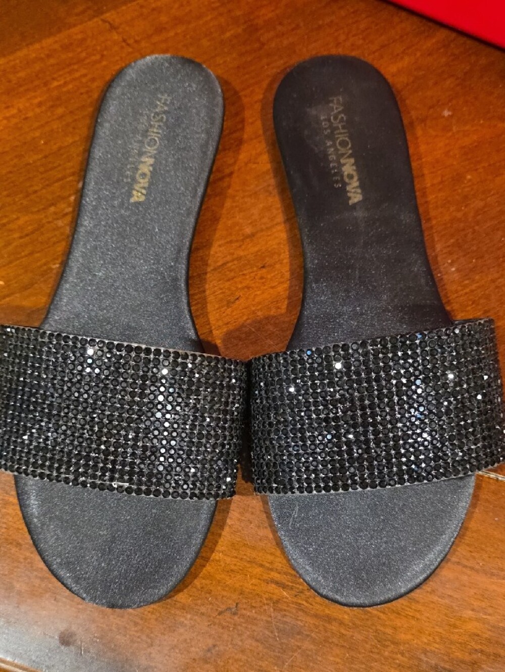 (J54) Fashion Nova Black Crystal Embellished Slide Sandals Sz 7.5 - Picture 6 of 6